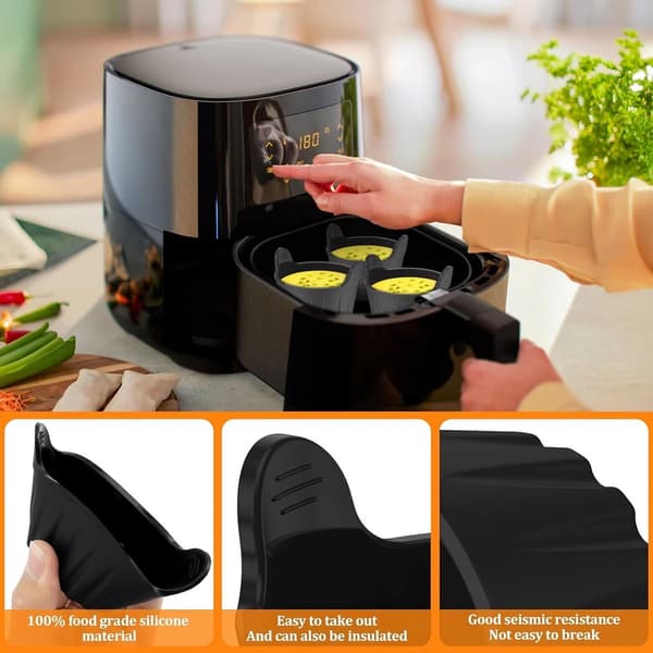 6-dels tilbehør til eggform – passer til alle airfryere – svarte eggformer i silikon – non-stick-belegg
