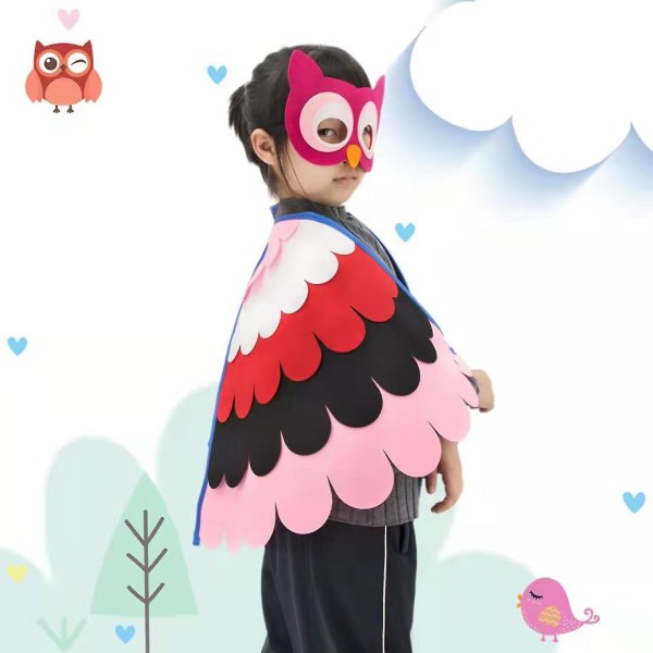 Ugglapåfågelvingar Fågelkostym med mask Fest Cosplaydräkt för barn color4