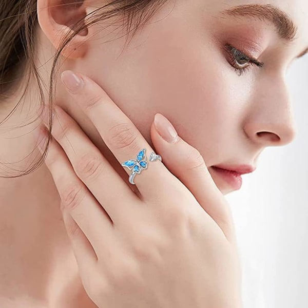 IC Blå Cubic Zirconia Butterfly Spinner Fidget Ring til kvinder Piger Angst Spin frit Inspiration Smykker Meditation