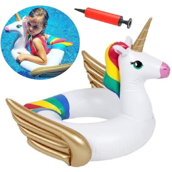 Unicorn Badring Uppblåsbar 60cm Barn Sommar Pool Flyt med Snabbventil