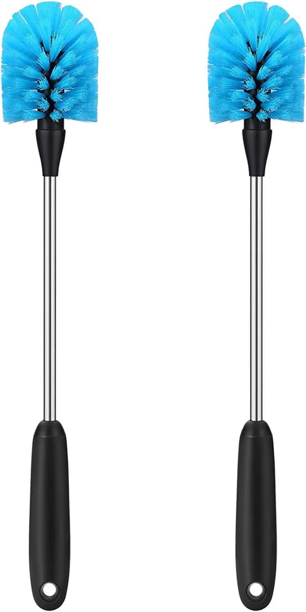 Flaskborstset i rostfritt stål, skurborste med långt handtag för sportflaskor, nappflaskor och muggar, 2-pack, 38 cm