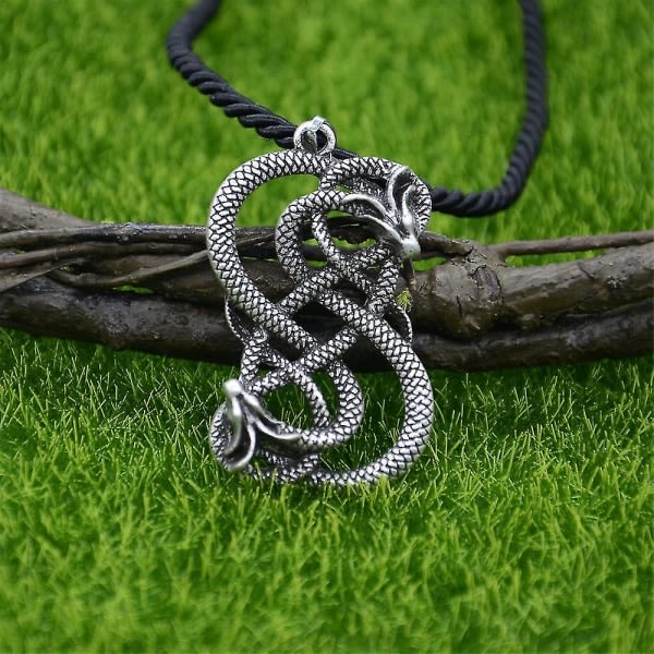 Norse Loki Dobbel Drager Goth Ouroboros Skandinavisk Hengesmykke Viking Herre Halskjede Gotiske Tilbehør Halloween Smykker Bomullslenke Sølv