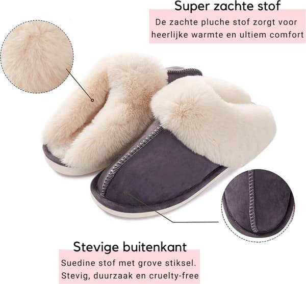 Fluffiga öppna tofflor för dam och herr med plyschfoder och halkfri sula - Rosa - Storlek 38/39
