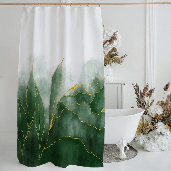 IC Grøn Marmor Duschforhæng 60 x 72 tommer Ombre Grøn Duschforhængssæt Guld Moderne Badeværelseskunst Dekoration Emerald Gyldent Vævet Vandafvisende Polyester