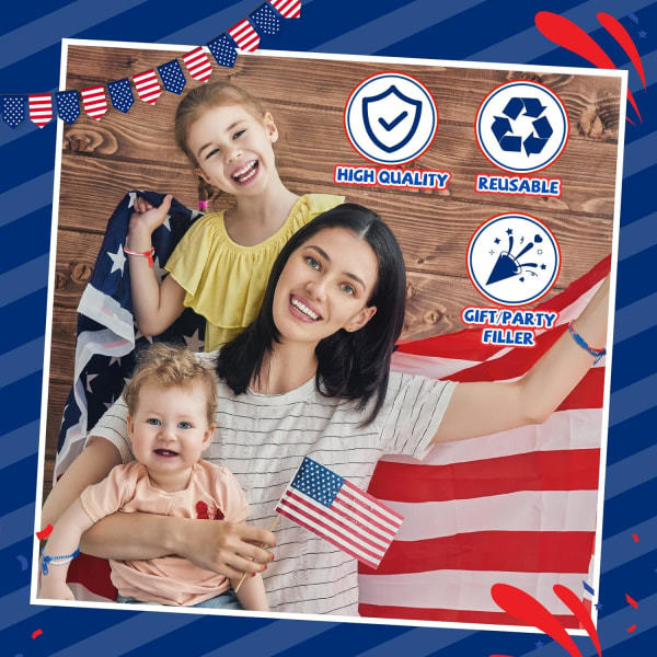 IC 72 st 4 juli Armband Patriotiska Fidget Leksaker Dragkedja Armband, Vänskap Fidget Armband Bulk, Röd Vit och Blå