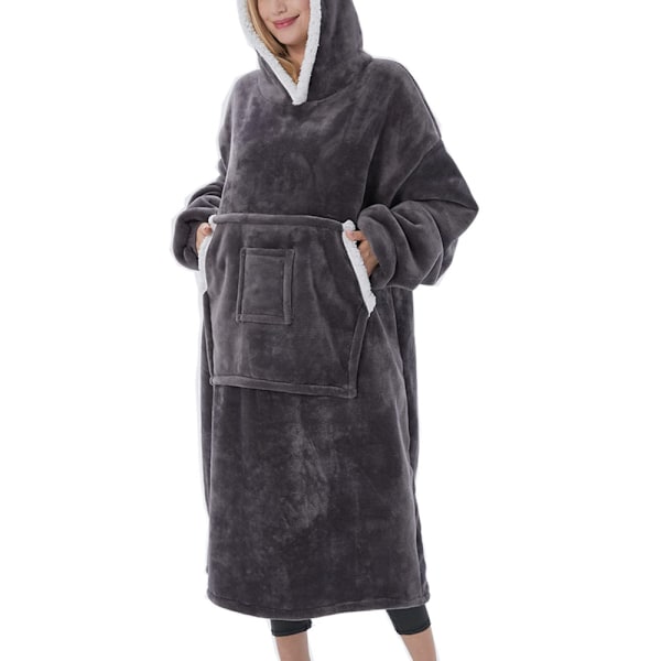 Hetteteppe med ermer, Lang Herre Sherpa Koselig Pulloverteppe, Varmt Overdimensjonert Hetteteppe, Dame Fluffy Hettegenser, Snuggie Koselig