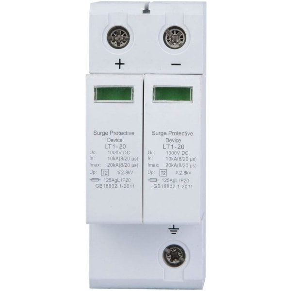 IC Overspændingsbeskyttelsesanordning, fotovoltaisk overspændingsafleder på 36 mm DIN-skinne PC Brandhæmmende skal (2P 20KA)