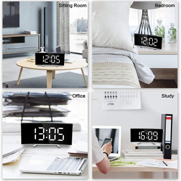 7 tums digital väckarklocka Böjd dimbar LED elektronisk siffra VIT one size VIT one size WHITE