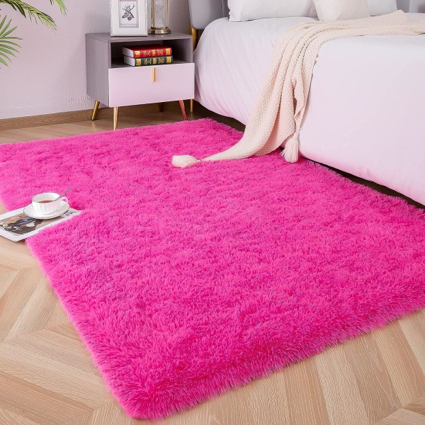 IC Mjuka fluffiga mattor för sovrum för barnrum Plysch Shaggy barnkammare matta lurviga mattor (rosa 40*60 cm)