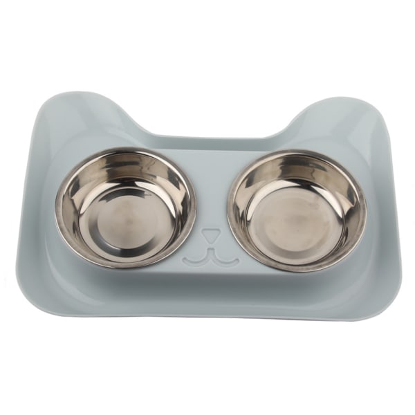 IG Dubbla hundkattskålar for husdjur i rostfritt stål, matvattenmatare grå