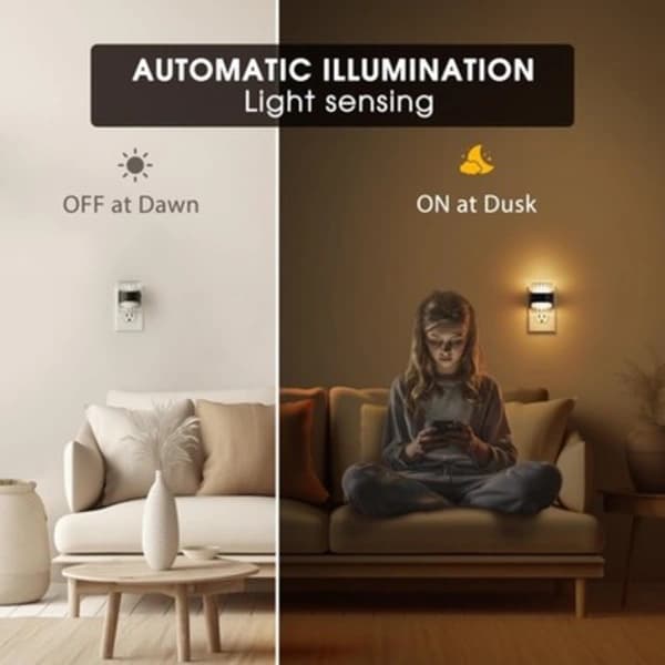 1-pakning Klar Plug-in LED Nattlampe med Skumringssensor 3 Fargetemperaturer