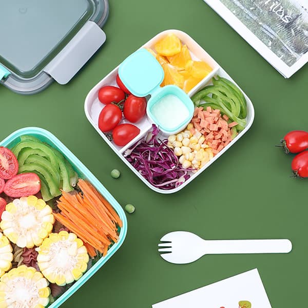 IC Bärbar Lunchbox Behållare 2 Lager Galler Salladsskål Bento Box Grön