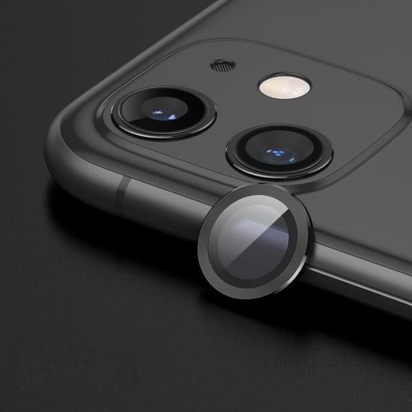 iPhone 12 Lens Protector with Metal Frame - Black 2-pack Svart