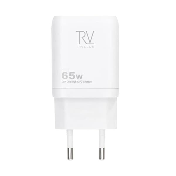 Rvelon Väggladdare 2x USB-C + USB-A 65W GaN - Vit Vit