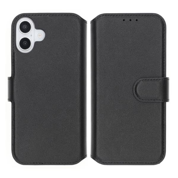 iPhone 16 Plus Wallet Case Genuine Leather Rvelon - Black Svart