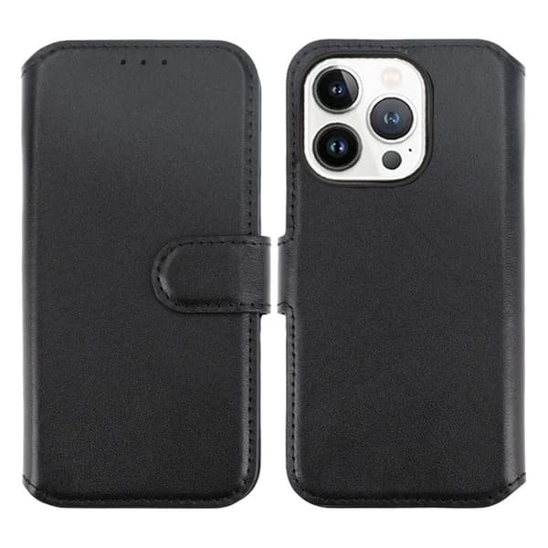 RV Genuine leather Wallet Case iPhone 15 Pro Black Svart