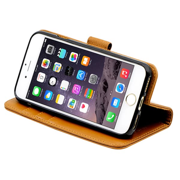 iPhone 6 and iPhone 6S Wallet Case Leather with Stand - Brown Brun