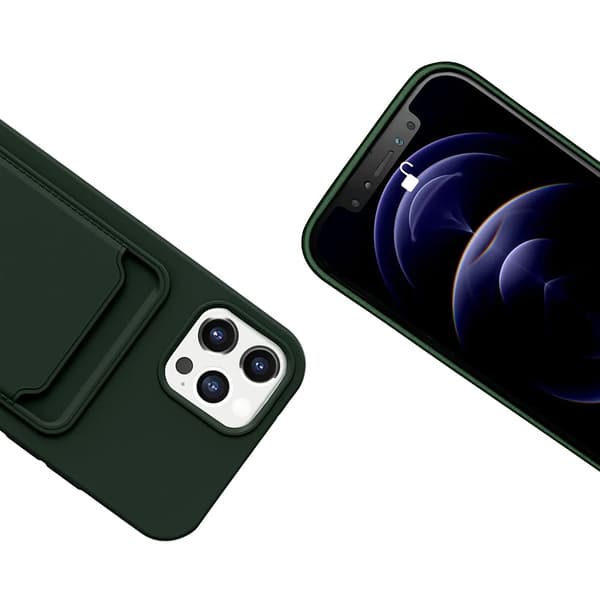 Silicone Case with Card Holder iPhone 12 and 12 Pro Military green Grön
