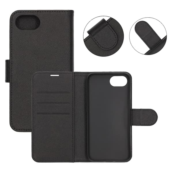Flip Stand Leather Wallet Case For iPhone 16e- Black Svart