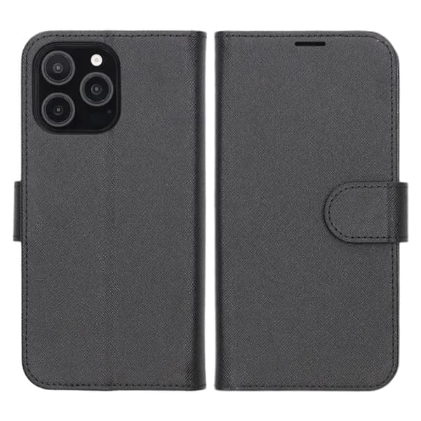 Flip Stand Leather Wallet Case For iPhone 16 Pro Max Black Svart