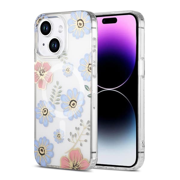 Mobile Case MagSafe for iPhone 14 and 15 Plus - Flowers Red-blue Blå