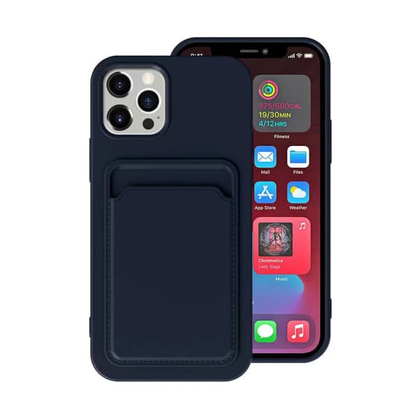 iPhone 13 Pro Silikonskal med Korthållare - Blå Blå