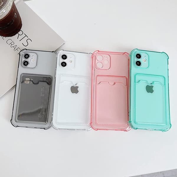 iPhone 12 Shockproof Case with Card Holder - Gray Grå