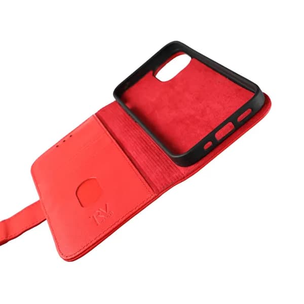iPhone 12 Mini Wallet Case Leather Rvelon - Red Röd