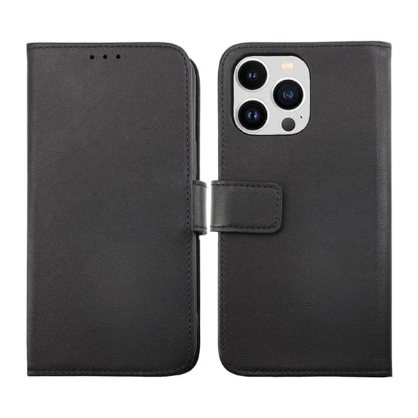 iPhone 14 Pro Wallet Case Leather Rvelon - Black Svart