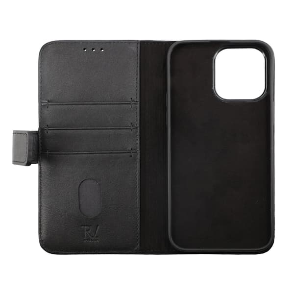 iPhone 14 Pro Wallet Case Leather Rvelon - Black Svart