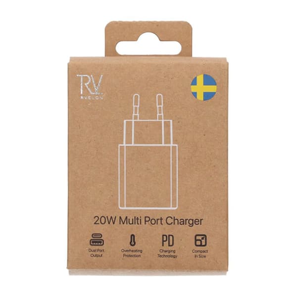Rvelon Snabbladdare USB-A & USB-C 20W Vit