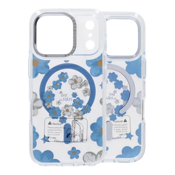 Gradient Floral Magnetic Case For iPhone 17 Pro Blue Blå
