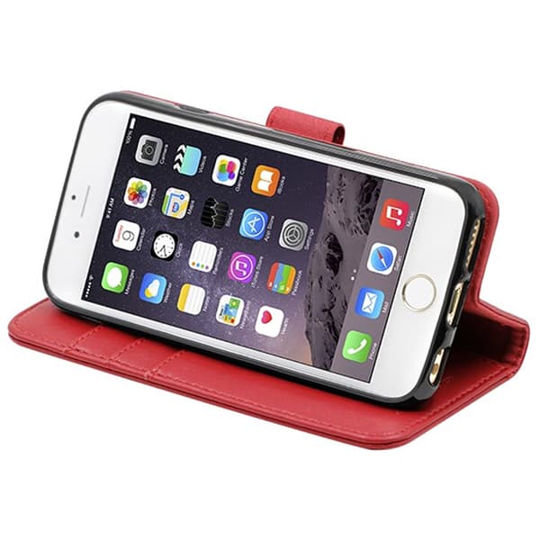 iPhone 6 and iPhone 6S Wallet Case Leather with Stand - Red Röd