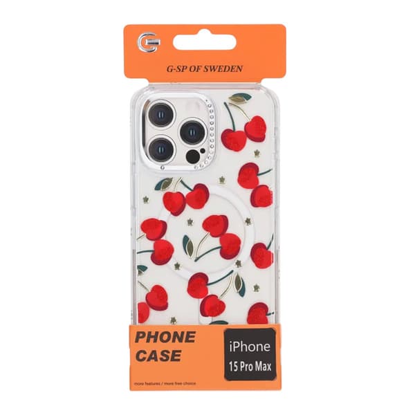 Case Magsafe for iPhone 15 Pro Max - Transparent with cherry Transparent