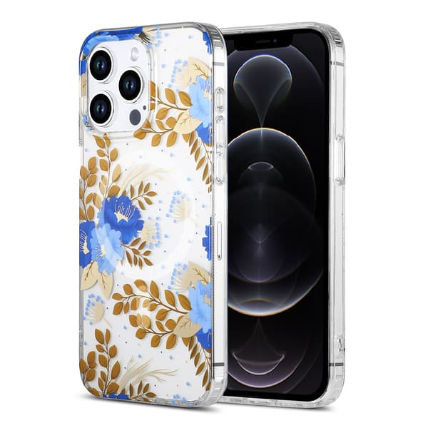 Mobile Case MagSafe for iPhone 12 Pro Max - Flowers Blue-Gold Blå