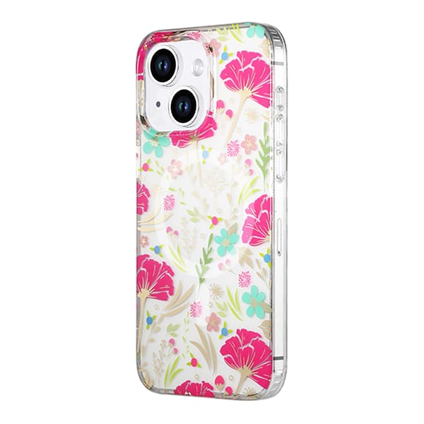 Mobile Case MagSafe for iPhone 14 and 15 Plus - Flowers Red-green Grön