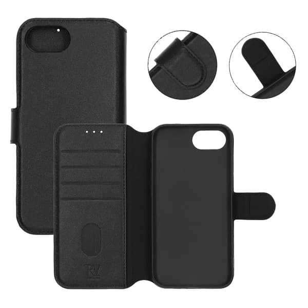 Rvelon Leather Wallet Case-iPhone 16e Black Svart
