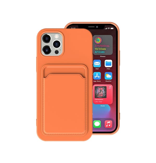 iPhone 13 Pro Max Silikonskal med Korthållare - Orange Orange