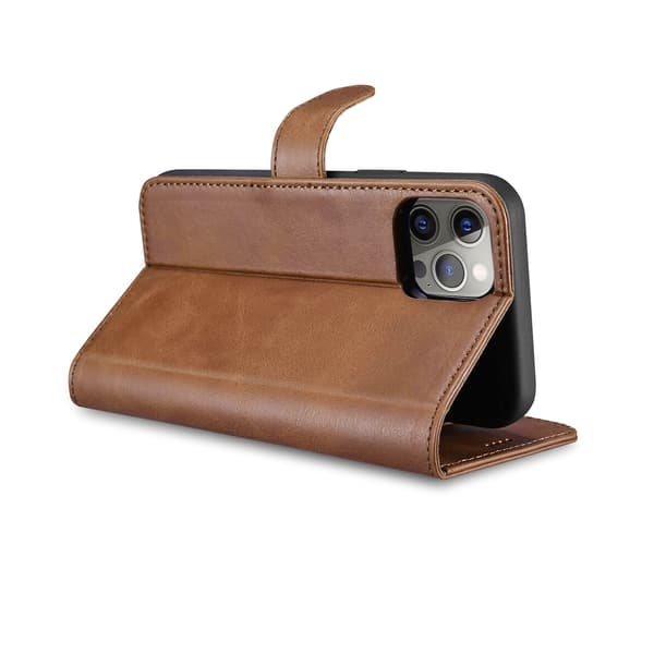 iPhone 13 Pro Wallet Case Leather Rvelon - Brown Brun