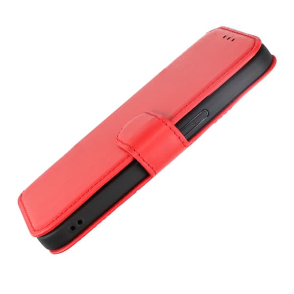 iPhone 15 Wallet Case Leather Rvelon - Red Röd