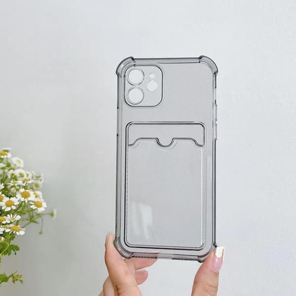 iPhone 11 Shockproof Case with Card Holder - Gray Grå
