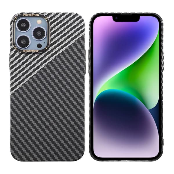Carbon Fiber Phone Case for iPhone 13 Pro Max - Black and White Svart