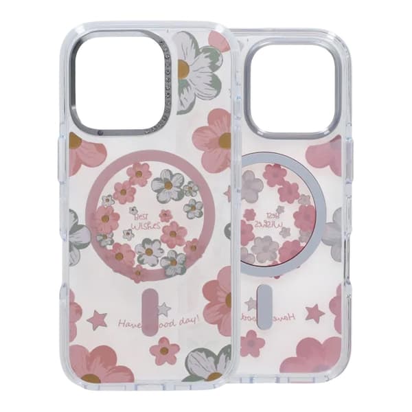 Gradient Floral Magnetic Case For iPhone 16 Pro Max Pink Rosa