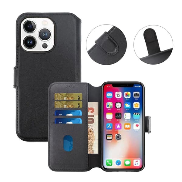iPhone 15 Pro Max Wallet Case Leather Rvelon - Black Svart