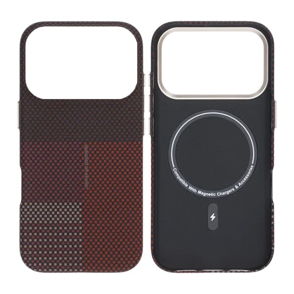 Aramid Fiber Phone Case for iPhone 17 Pro Max - Red with Grid Röd