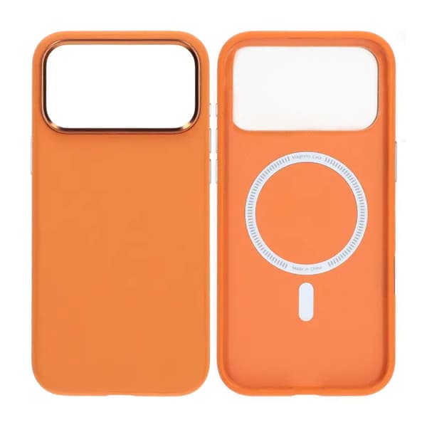 Vegan leather Magnetic Case For iPhone 17 Pro Max Orange Orange