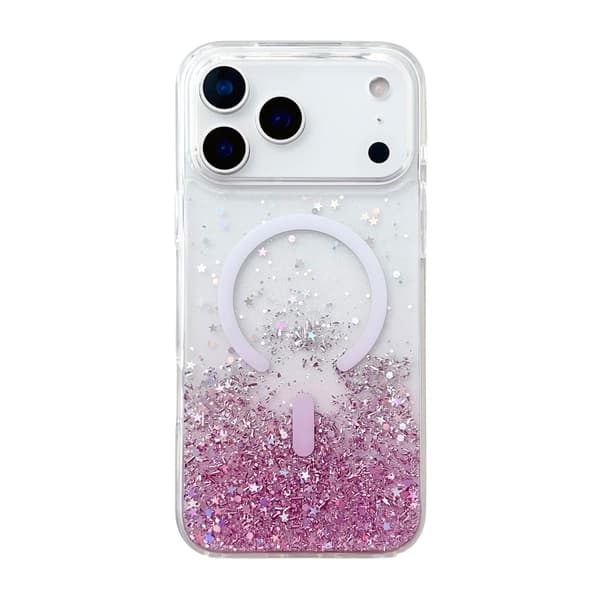 Glittrigt MagSafe Skal med Stjärnor för iPhone 17 Pro Max - Rosa Glitter