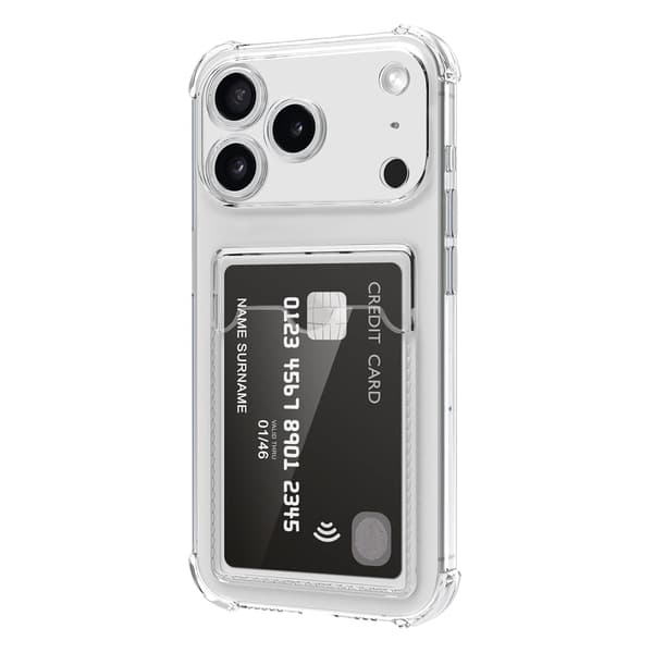 Shockproof Phone Case with Card Holder for iPhone 17 Pro - Clear Transparent
