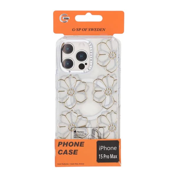 Case Magsafe for iPhone 15 Pro Max - Transparent with flowers Transparent