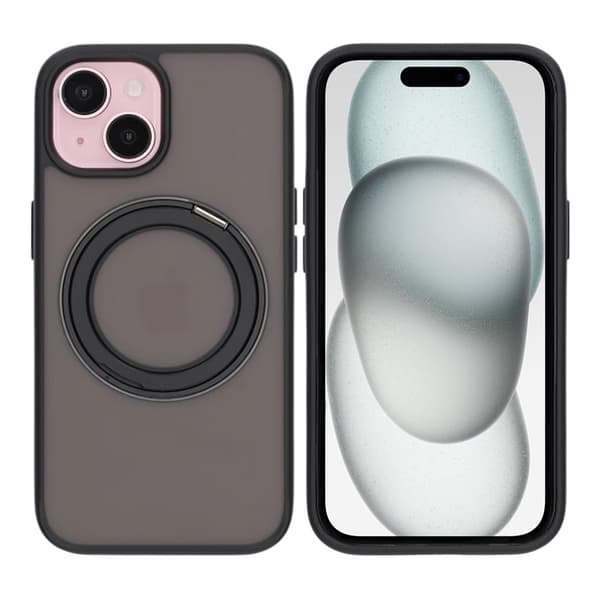 Matte case 360 rotating bracket Mobile Phone Case For iPhone 15 Black Svart